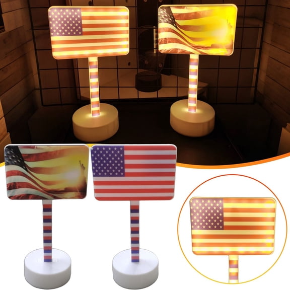 HomelyJoy Desktop American Flag Light, Independence Day Decor 4th of July Dimmable Table Lamp, Small Illuminated USA Flag for Home Office Desk Decor, 1 Pack