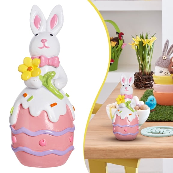 HomelyJoy Easter Bunny Resin Ornament European Style Rabbit Figurine with Decorative Easter Egg for Home Tabletop Decor, 5.91 in Spring Seasonal Statue