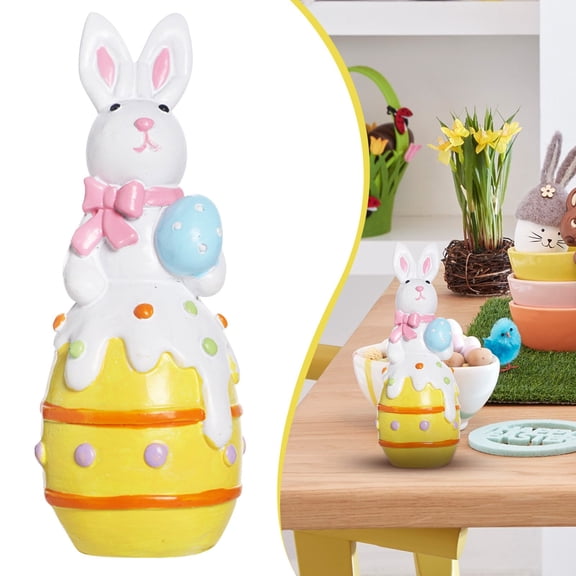 HomelyJoy Easter Decoration Resin Bunny Figurine with Easter Egg Ornament, European Design for Easter Village Houses and Indoor Home Decor, 5.91 in Height