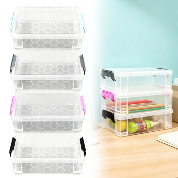 HomelyJoy Extra Large Pencil Box, Clear Plastic Organizer Case with Lid, Stackable Art and Stationery Storage Container for Pens and Markers