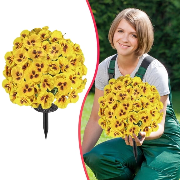 HomelyJoy Faux Flower Bush, Yellow Outdoor Ground Stake, Weatherproof Floral Decor for Lawn Pathway and Garden Landscaping