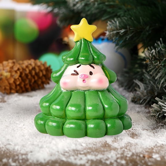 HomelyJoy Festive Christmas Pig Tree Figurine Cute Cartoon Resin Piggy Sculpture for Holiday Micro Landscape Tabletop Decor Tree Pig Style 1 Pack