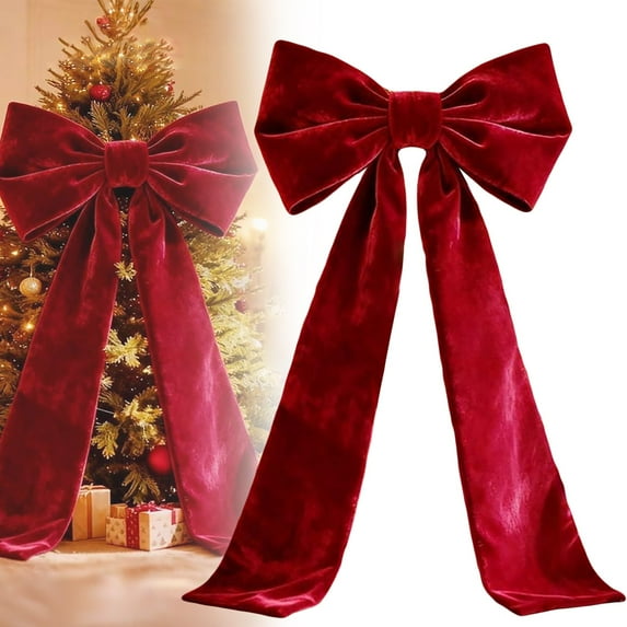 HomelyJoy Giant Velvet Christmas Tree Bow Topper, Extra Large Big Bow for Holiday Decor,6.5ft Oversized Red Velvet Bow for Indoor Outdoor Decoration on Xmas Tree, Wreath, Mantle, Door, Porch, Wedding