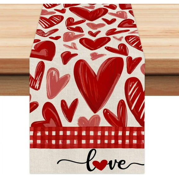 Homesteed Heart Table Runner Valentines Day Table Runner Red Plaid Table Runner Farmhouse Table Runner Rustic Rectangular Seasonal Burlap Love Decoration