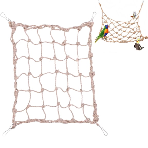 HomelyJoy Large Brown Bird Climbing Net, Durable Natural Rope Parrot Swing Hammock, Multifunctional Pet Cage Hanging Toy for Medium to Large Birds, 1 Pack