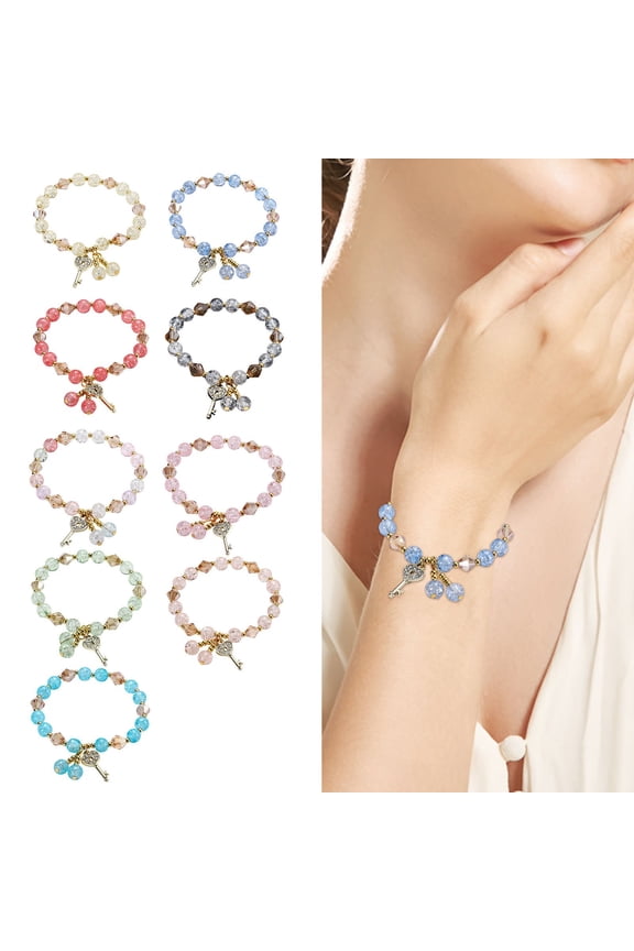 Light Pink Stretch Beaded Bracelet, Stackable Crystal Charm Bracelet for Women, Elegant Layered Jewelry for Daily Wear