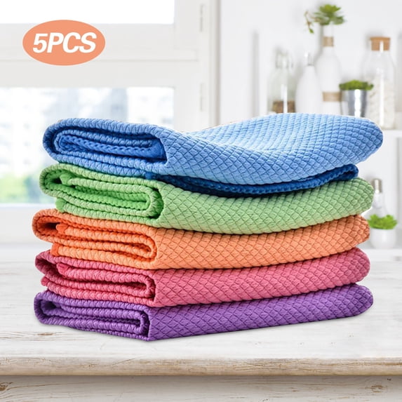 HomelyJoy Magic Cleaning Cloth, Streak Free Shiny Wipes for Glass & Mirrors, Lint Free Reusable Microfiber Towels, All-Purpose Kitchen Rags for Dishes, Counter, Window & Household Cleaning, 5 Pack