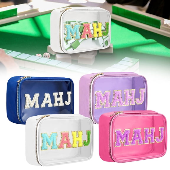 HomelyJoy Mahjong Tile Storage Bag, Large Capacity PVC Travel Organizer with MAHJ Letters for Game Nights and Toiletry Storage