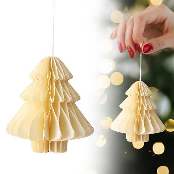 HomelyJoy Paper Christmas Ornaments, Honeycomb Foldable Christmas Tree, 3D Glitter Edge Neutral Hanging Decor for Xmas Tree New Year Party Home Decoration