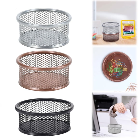 HomelyJoy Paper Clip Organizer Wire Mesh Clip Holder Round Stackable Desk Accessories Holder for Push Pins and Small Items Pink 4PC