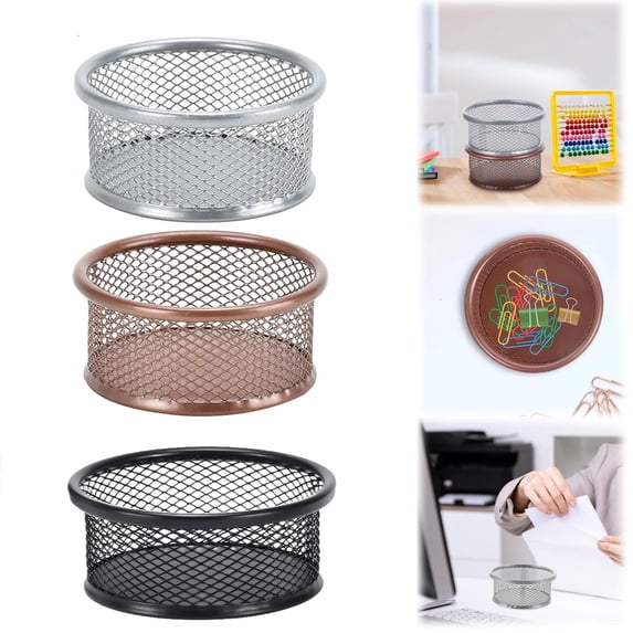 HomelyJoy Paper Clip Organizer Wire Mesh Clip Holder Round Stackable Desk Accessories Holder for Push Pins and Small Items Silver 1PC