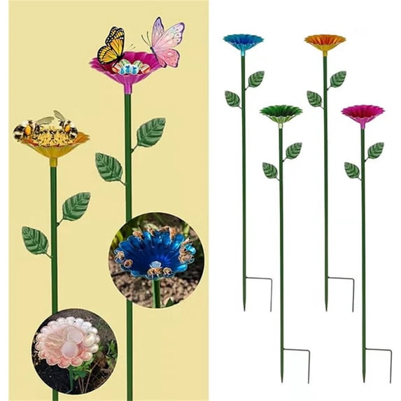 HomelyJoy Pink Metal Flower Bird Feeder and Butterfly Waterer, Decorative Garden Stake for Pollinators, Rust Proof Outdoor Yard and Patio Decor, 25 in