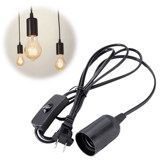 HomelyJoy Plug In Hanging Light Cord, Retro E27 Pendant Light Fixture with On Off Switch and Ceiling Hooks for DIY Home Decor Living Room Bedroom, 5.91 ft