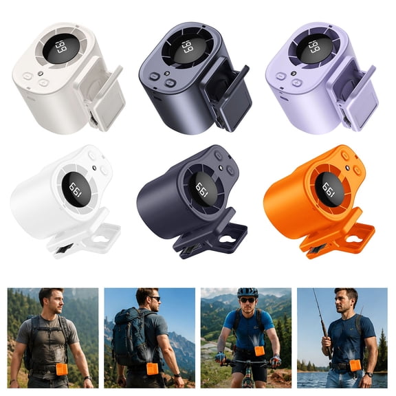 HomelyJoy Portable Clip On Fan, Off White Hands Free Personal Cooling Device with LED Display, 360 Degree Rotation and 199 Speeds for Cars Work Camping