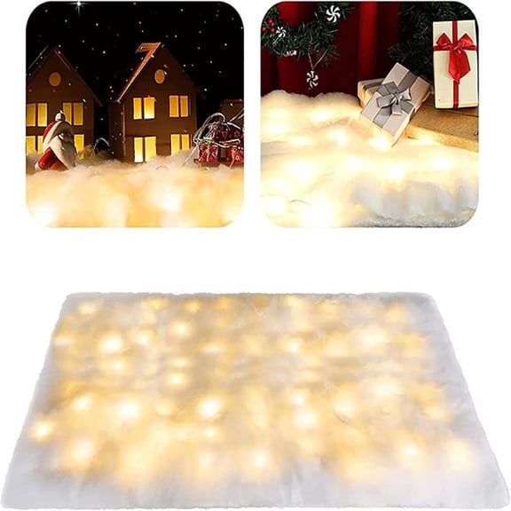 HomelyJoy Pre Lit Snow Blanket with Warm White LED Lights, 70x18 Inch Lighted Table Runner & Christmas Village Mat for Xmas Table Decor, Fireplace Mantel, Winter Wonderland Scene Displays