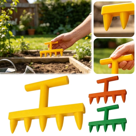 HomelyJoy Precision Gardening Hole Punch Seeder, Yellow 3D Printed Handheld Plastic Seed Spacer Tool with T-Handle for Vegetable Flower Seedlings, 7.1x4.7 in