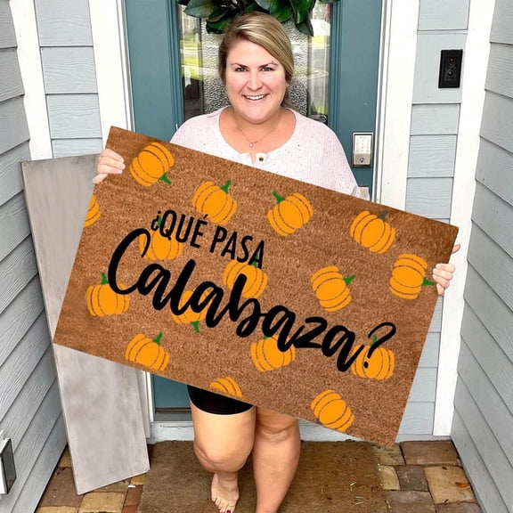 HomelyJoy Pumpkin Door Mat for Thanksgiving, Non-Slip Coir Fall Welcome Mat 16x24 Inch, Hello Pumpkin Outdoor Rug for Front Porch Decor, Durable Entrance Mat for Autumn Season