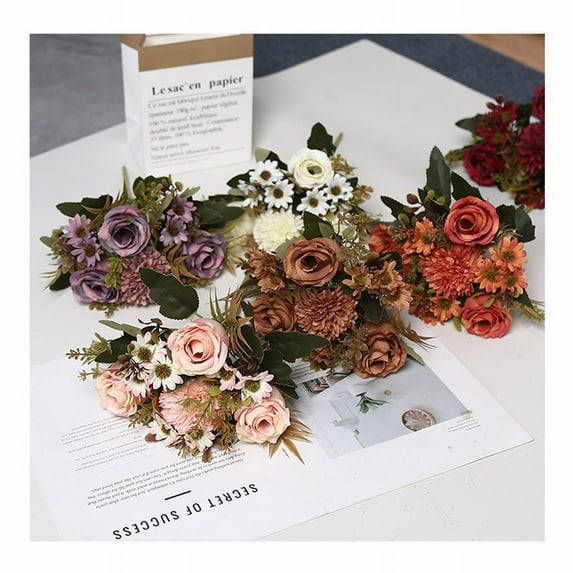 HomelyJoy Realistic Artificial Flowers Roses Bouquet, Faux Florals Rose Flowers for Wedding Centerpieces, Indoor Home Decor, Bridal Shower Table Decorations