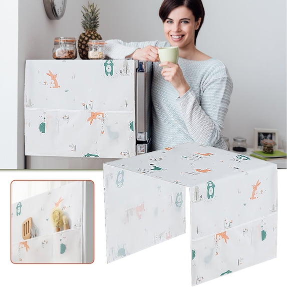 HomelyJoy Refrigerator Cover Upright Freezer Cover Top Waterproof PEVA Dust Proof Hanging Bag with Side Pockets, Washable Kitchen Appliance Mat Decor, 1 pc