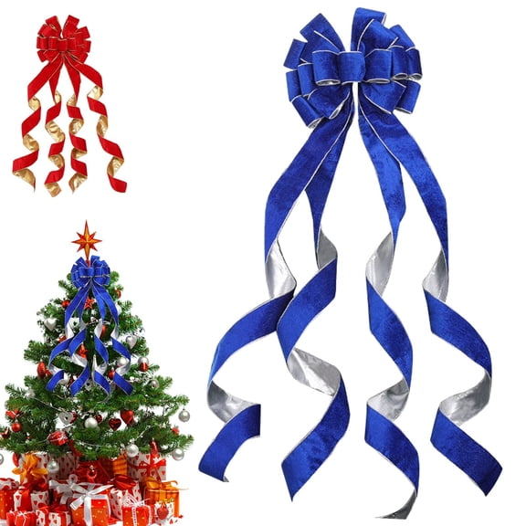 HomelyJoy Ribbon Tree Topper, Christmas Tree Topper Bow, Large Velvet Bow Topper, Decorative Christmas Tree Bow for Xmas Tree, Wreath, Door, Festival Home Decor