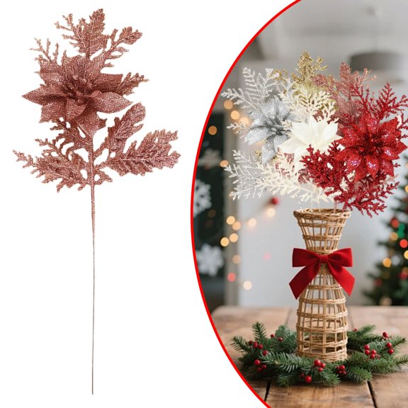 HomelyJoy Rose Gold Artificial Glitter Berry Stem Ornaments - Christmas Tree Decor, Christmas Picks, Flores de Navidad para Decoración for Xmas Tree, Home, Holiday, Wedding, Party Decor