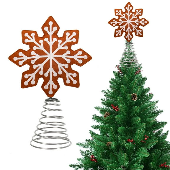 HomelyJoy Snowflake Christmas Tree Topper Gingerbread Style Festive White Winter Unique Topper 13 x 9 in