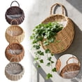 thumbnail image 1 of HomelyJoy Wall Hanging Flower Basket, Woven Rattan Planter Pots with Handle, Gray Boho Wicker Basket for Plant Storage Garden Front Door Home Decor, 8.66 x 7 in, 1 of 8