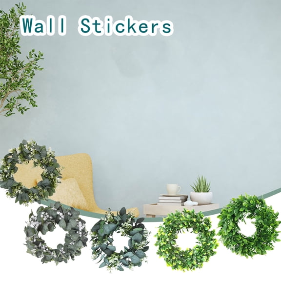 HomelyJoy Wall Sticker White Simulation Garland Round Leaf Door Wreath Decal for Living Room Bathroom and Window Home Decor 1PC