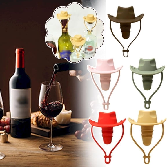 HomelyJoy Western Cowboy Hat Wine Bottle Sealer, Decorative Silicone Leakproof Stopper for Beverage and Champagne, Reusable Barware Accessory, 2.6x3.54 in