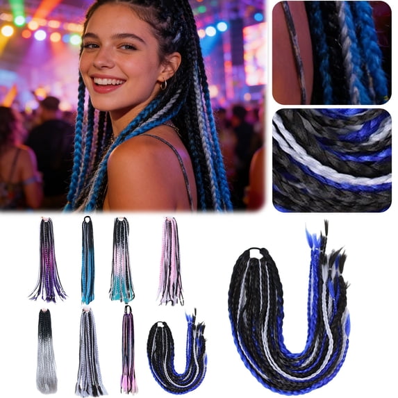 HomelyJoyBraid Braided Ponytail Extension Colorful Synthetic Box Braid Hairpieces for Women Festival Concert Cosplay, 1 pc