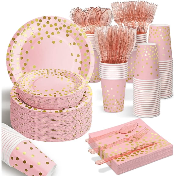 HomelyPosh 170Pcs Plates Party Supplies Set, for 20 Guests, Including Forks+Knives+Spoons+Paper Plates+Napkins Cups, for Baby Shower Birthday Wedding