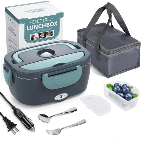 HomelyPosh Electric Heated Lunch Box, 1.5L Removable Food-Grade 304 Stainless Steel, Waterless heating, Leak Proof, Home, Car, Truck Office