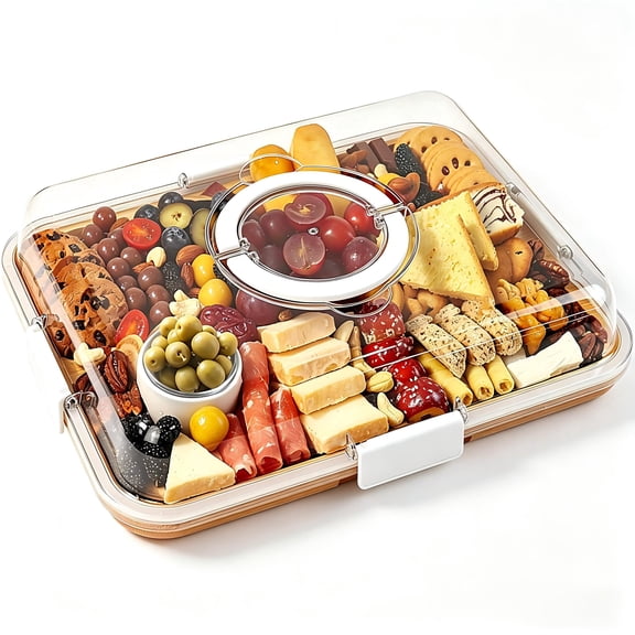 HomelyPosh Bamboo Charcuterie Board, 6 Compartments with Foldable Locking Lid & Handle Ideal for Picnics, Gifts & Outdoor Use