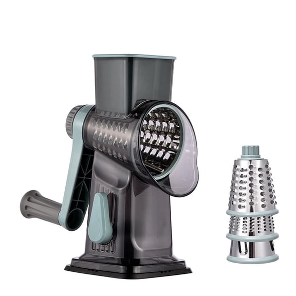 HomelyPosh Rotary Cheese Grater Shredder, Vegetable Slicer with Handle, Stainless Steel, 3 Changeable Blades, for Cheese and Vegetables, Blue