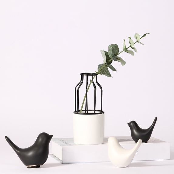Homelyt Ceramic Birds Modern Minimalist Black White Bird Figurines for Fireplace Mantel Decor Home Table Decoration Living Room Accent