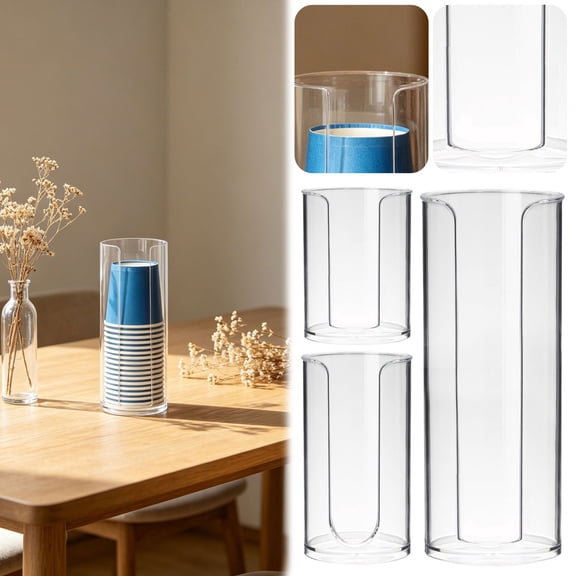 Homelyt Cup Dispenser Clear Acrylic Coffee Cup Holder Wall Mounted Storage Box for Mouthwash Cups Cotton Swabs Vanity Countertop and Bathroom Organizer