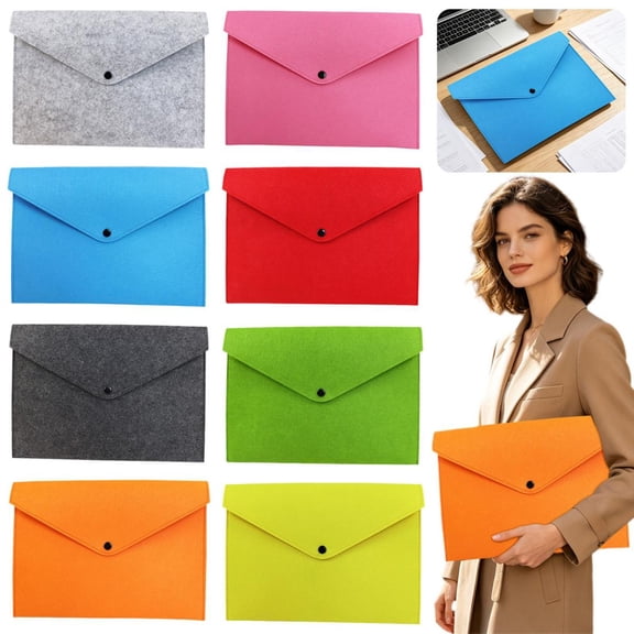 Homelyt Expanding File Folder Portable Document Folder Buckle Closure Solid Color Clean Storage Organizer for Study Materials Stationery Classified Filing