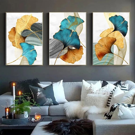 Homelyt Gold Leaf Wall Art Abstract Blue Green Yellow Painting Canvas Art Wall Decor Ready to Hang for Living Room Bedroom Office Home Decoration