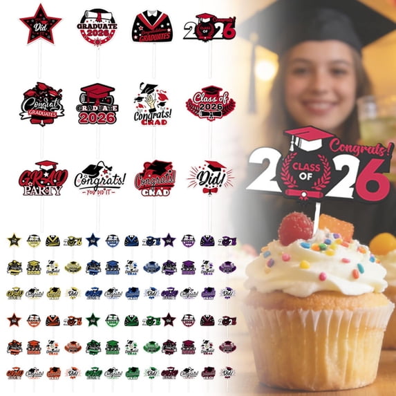 Homelyt Graduation Cupcake Toppers 2026 12 Pack Gold Glitter Congrats Grad Cap Picks for Graduation Decorations Set