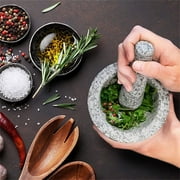 Homelyt Mortar and Pestle Set Natural Wooden Pestle and Mortar 6.7 Inch Stone Cup Grinder for Herbs Pesto Kitchen Use