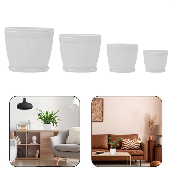 Homelyt Outdoor Planters Thickened Resin Round Flower Pots with Drainage Holes and Detachable Tray for Indoor Outdoor Plants Patio Garden Decor