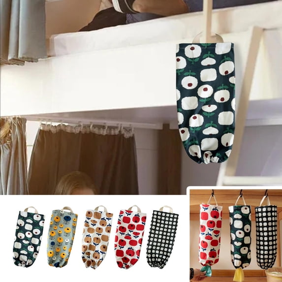 Homelyt Plastic Bag Organizer with Flower Design Collapsible Fabric Grocery Bag Holder Dispenser for Kitchen Pantry Home Storage and Organization Decor