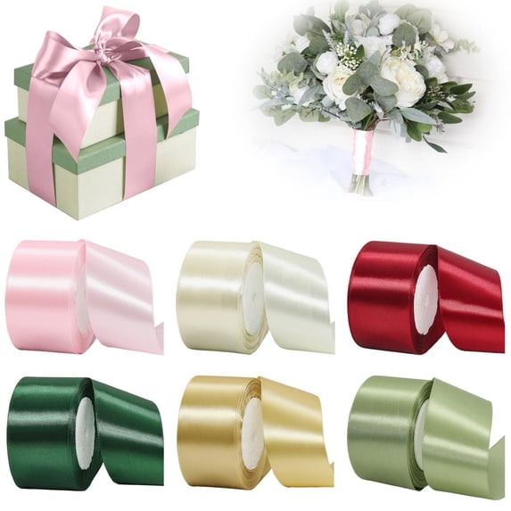Homelyt Satin Ribbon for Wrapping 2 Inch Wide x 25 Yards Fabric Wedding Ribbon for Flower Bouquet Crafts Bow Wreath Gift Packing Christmas Decorations