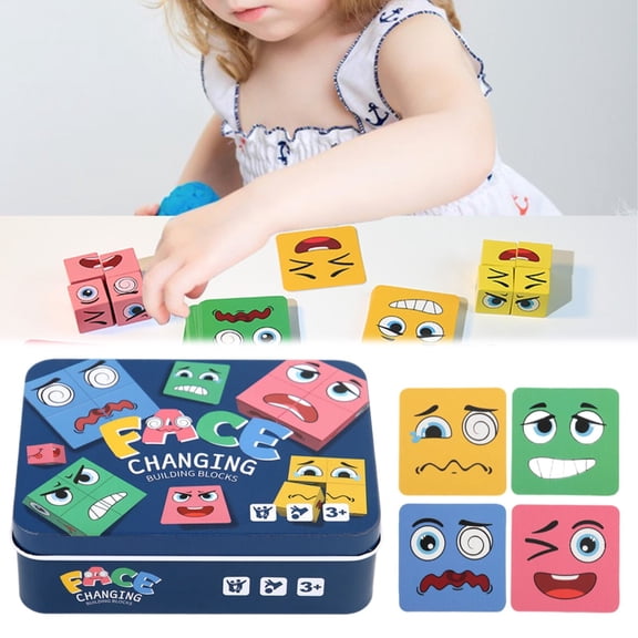 Homelyt Wooden Changing Cube Game 3D Puzzle Expression Building Pattern Matching with Cards Educational Puzzle Toys for Fun and Logic Training