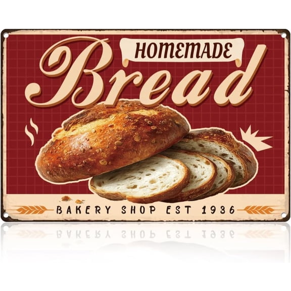 Homemade Bread Tin Sign Retro Metal Wall Decor 8" x 12" Baked Goods Store Vintage Wall Art Poster for Home Cafe Room Kitchen Restaurant Bakery Shop Pub Bar Man Cave Decor Gift