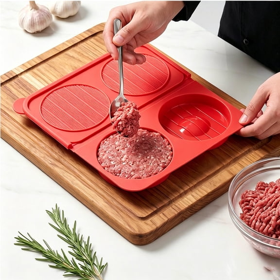 Homemade Burger Patty & Shrimp Cake Molds, 4-Cavity Silicone, 3-Piece Set for Kitchen Use