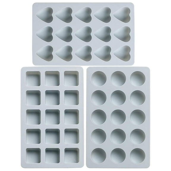 Verdental 45-Cavity Chocolate Candy Silicone Mold, Including Heart, Square and Round, Non-Stick, Reusable, 3 Count
