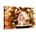 thumbnail image 1 of Homemade Christmas Gingerbread House Displayed on a Table Christmas Tree Lights in the Background, Stretched Canvas Wall Art by Leena Robinson Sold by ArtCom, 1 of 5