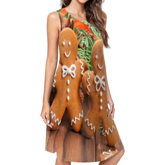 Homemade Christmas Gingerbread Man Cookies Dress Elegant Party Dresses Evening Dresses Women Dress Sleeveless Dress Ladies Dresses