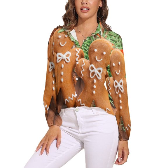 Homemade Christmas Gingerbread Man Cookies Long Sleeve Blouse Woman Streetwear Casual Shirts Summer Oversize Woman Streetwear Clothing Birthday Present